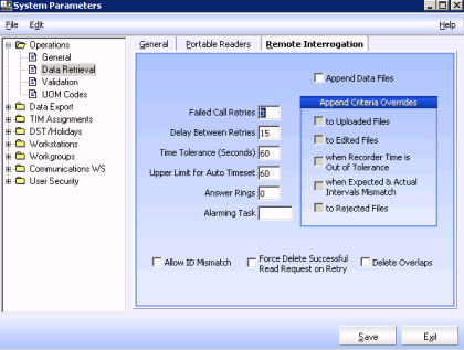 The remote interrogation tab in the system parameters dialog.